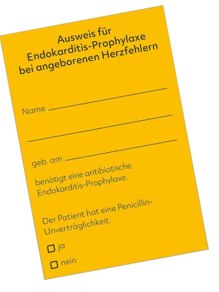 Abbildung des Ausweises für Endokarditis-Prophylaxe bei angeborenen Herzfehlern