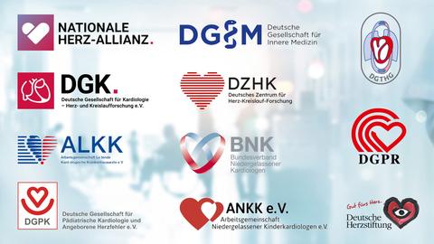 Übersicht Logos von kardiologischen Fachgesellschaften und Herzstiftung